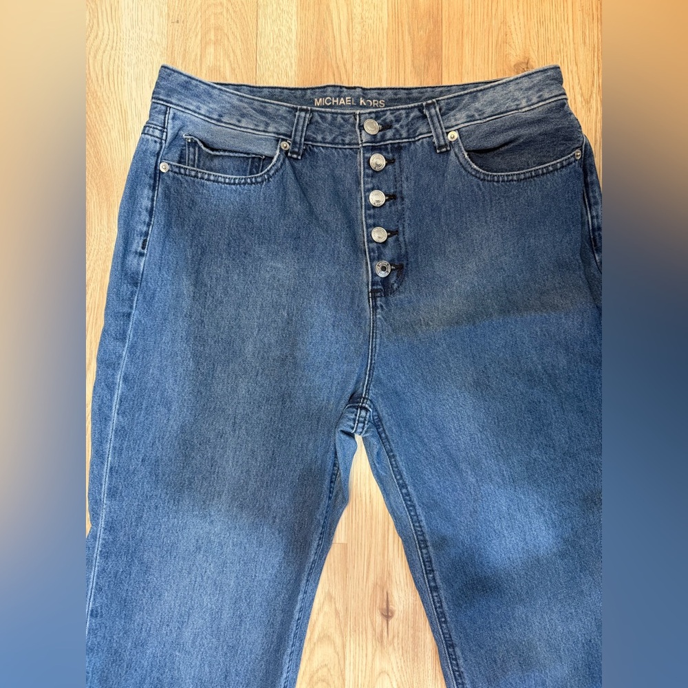 MICHAEL Michael Kors Women’s Blue Flared Frayed-Hem Cropped Jeans Size 12 - Picture 3 of 10